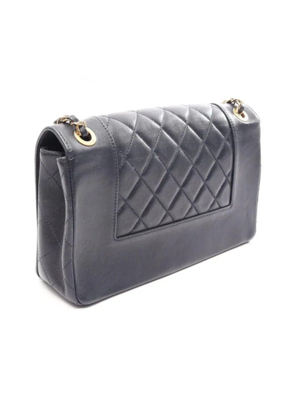 Chanel Shoulder Bag Mademoiselle Quilted Double Flap Navy Leather Chain